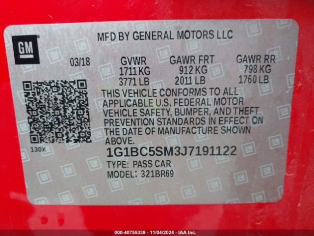 Photo 8 VIN: 1G1BC5SM3J7191122 - CHEVROLET CRUZE 