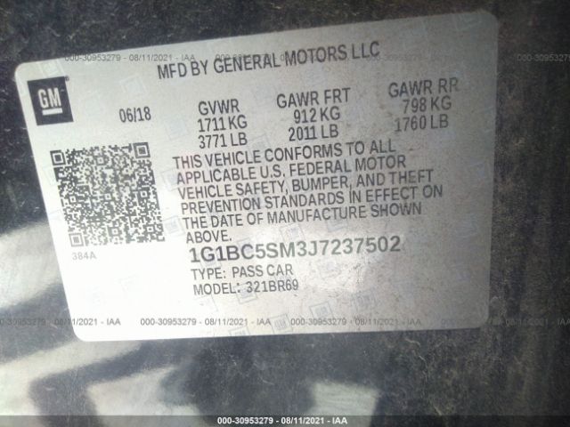 Photo 8 VIN: 1G1BC5SM3J7237502 - CHEVROLET CRUZE 