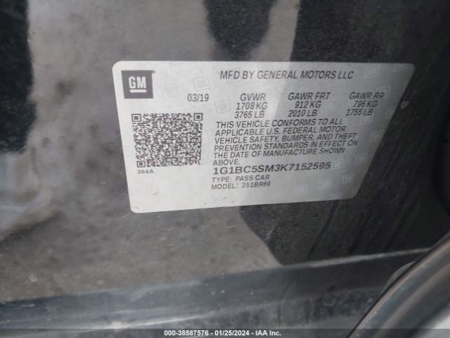 Photo 8 VIN: 1G1BC5SM3K7152595 - CHEVROLET CRUZE 