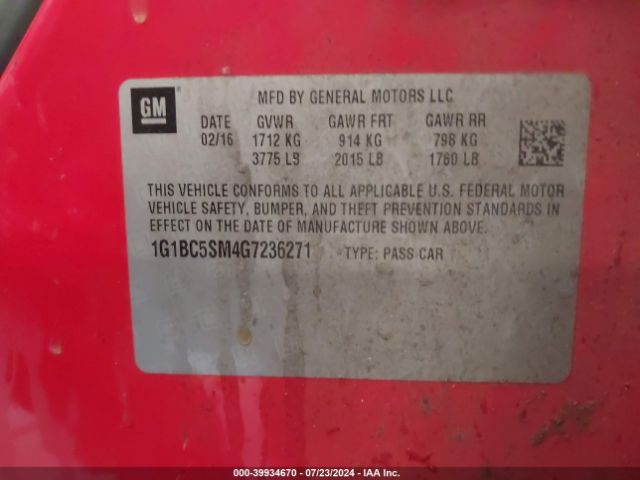 Photo 8 VIN: 1G1BC5SM4G7236271 - CHEVROLET CRUZE 