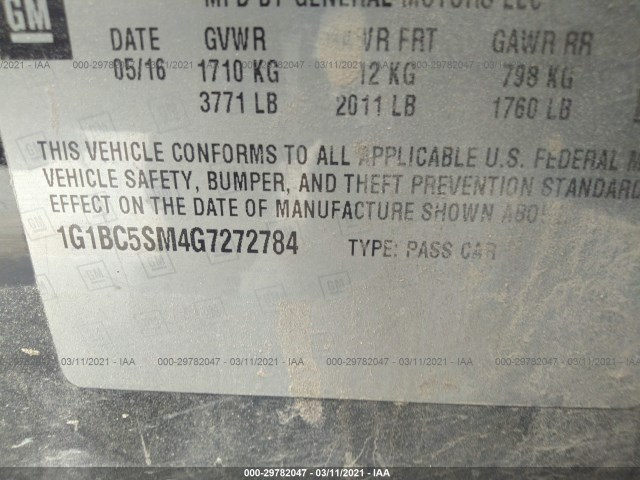 Photo 8 VIN: 1G1BC5SM4G7272784 - CHEVROLET CRUZE 