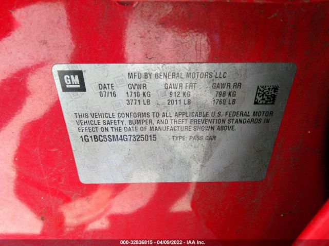 Photo 8 VIN: 1G1BC5SM4G7325015 - CHEVROLET CRUZE 