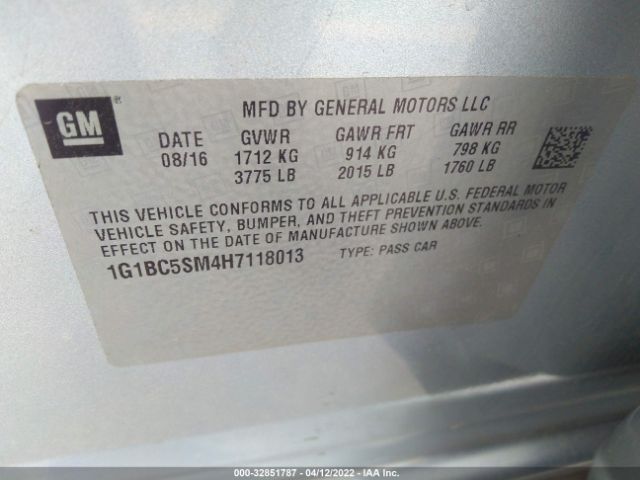 Photo 8 VIN: 1G1BC5SM4H7118013 - CHEVROLET CRUZE 