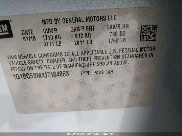 Photo 8 VIN: 1G1BC5SM4J7164883 - CHEVROLET CRUZE 