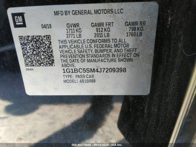 Photo 8 VIN: 1G1BC5SM4J7209398 - CHEVROLET CRUZE 