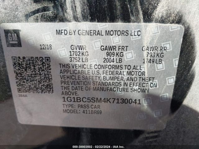 Photo 8 VIN: 1G1BC5SM4K7130041 - CHEVROLET CRUZE 