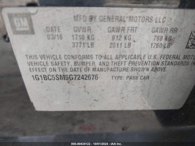 Photo 8 VIN: 1G1BC5SM5G7242676 - CHEVROLET CRUZE 