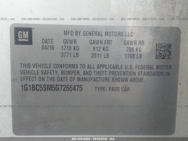 Photo 8 VIN: 1G1BC5SM5G7266475 - CHEVROLET CRUZE 