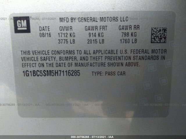 Photo 8 VIN: 1G1BC5SM5H7116285 - CHEVROLET CRUZE 