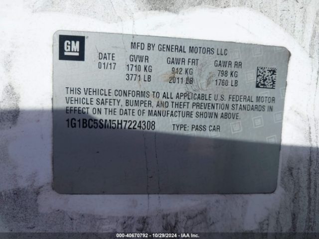 Photo 8 VIN: 1G1BC5SM5H7224308 - CHEVROLET CRUZE 