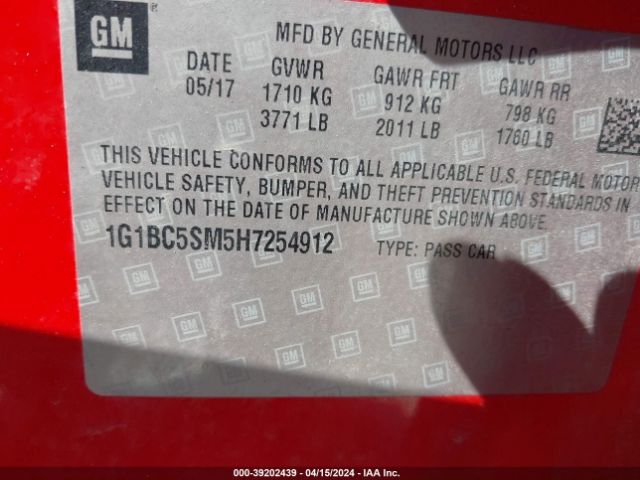 Photo 8 VIN: 1G1BC5SM5H7254912 - CHEVROLET CRUZE 