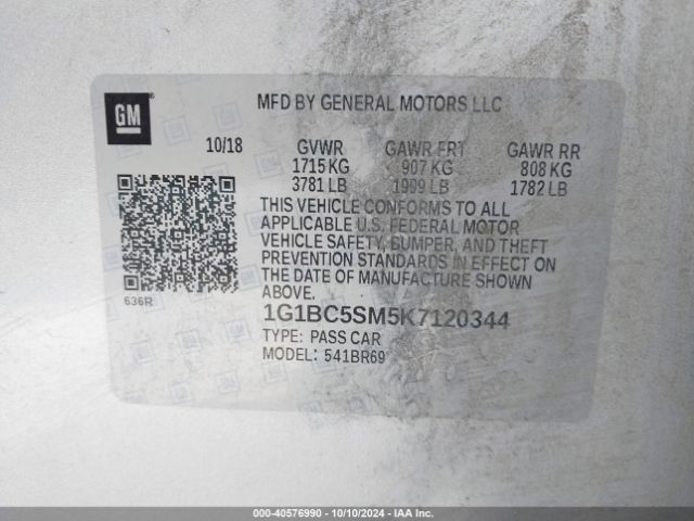 Photo 8 VIN: 1G1BC5SM5K7120344 - CHEVROLET CRUZE 