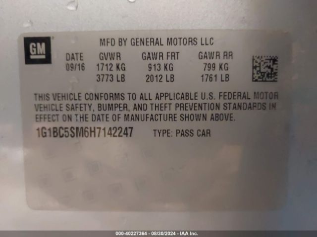 Photo 8 VIN: 1G1BC5SM6H7142247 - CHEVROLET CRUZE 