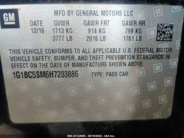 Photo 8 VIN: 1G1BC5SM6H7203886 - CHEVROLET CRUZE 