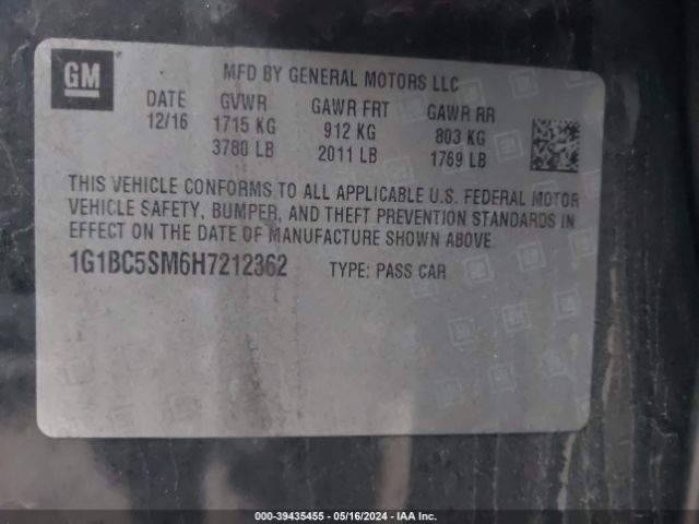 Photo 8 VIN: 1G1BC5SM6H7212362 - CHEVROLET CRUZE 