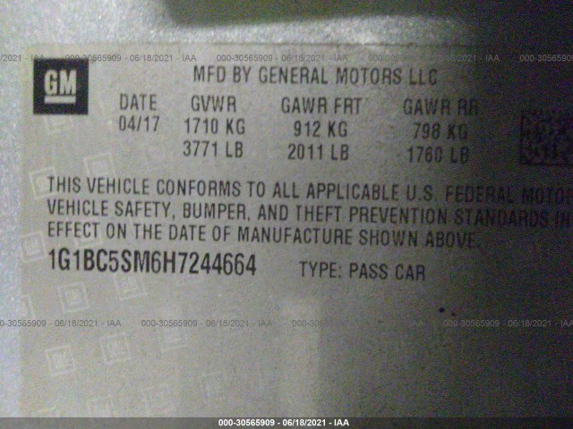 Photo 8 VIN: 1G1BC5SM6H7244664 - CHEVROLET CRUZE 