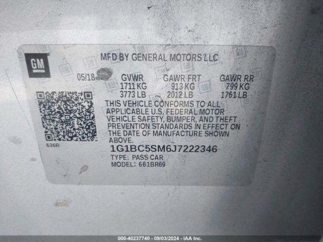 Photo 8 VIN: 1G1BC5SM6J7222346 - CHEVROLET CRUZE 