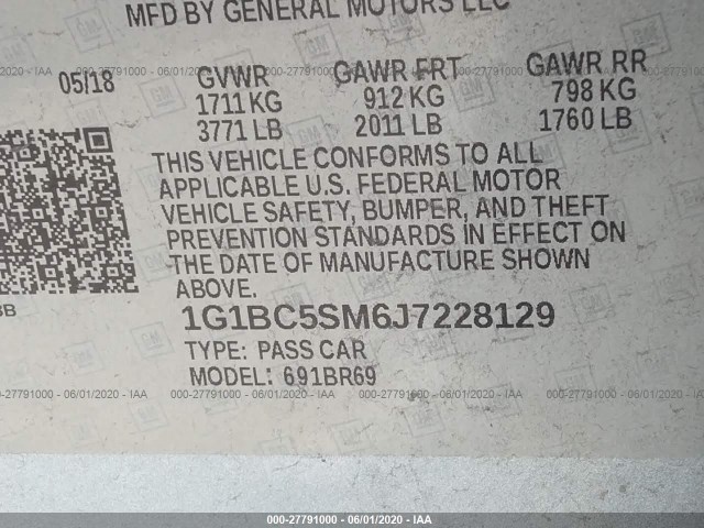 Photo 8 VIN: 1G1BC5SM6J7228129 - CHEVROLET CRUZE 