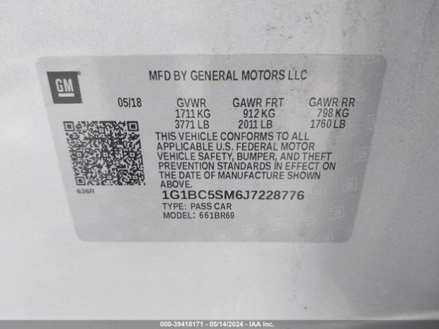 Photo 8 VIN: 1G1BC5SM6J7228776 - CHEVROLET CRUZE 