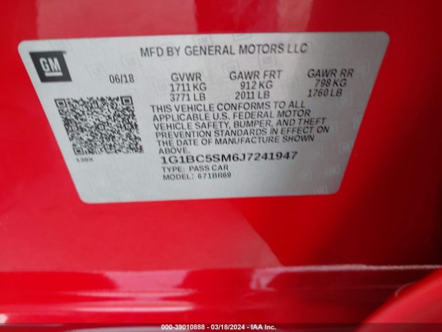 Photo 8 VIN: 1G1BC5SM6J7241947 - CHEVROLET CRUZE 