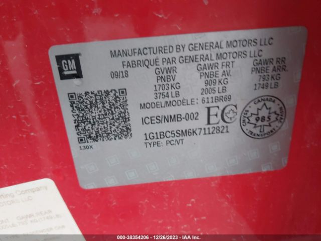 Photo 8 VIN: 1G1BC5SM6K7112821 - CHEVROLET CRUZE 