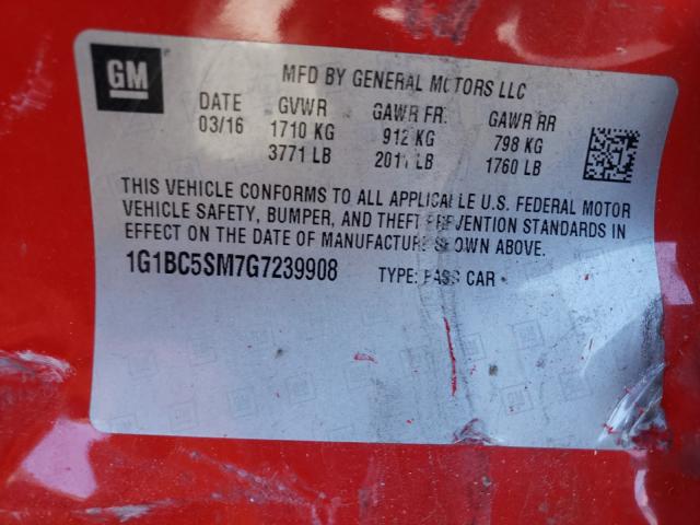 Photo 9 VIN: 1G1BC5SM7G7239908 - CHEVROLET CRUZE LS 