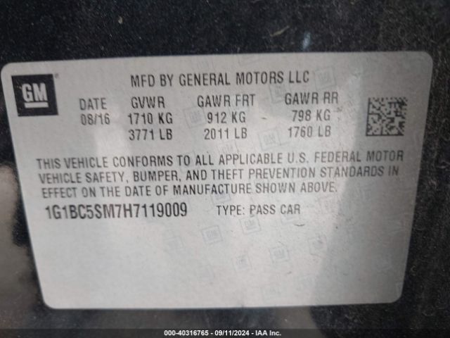 Photo 8 VIN: 1G1BC5SM7H7119009 - CHEVROLET CRUZE 