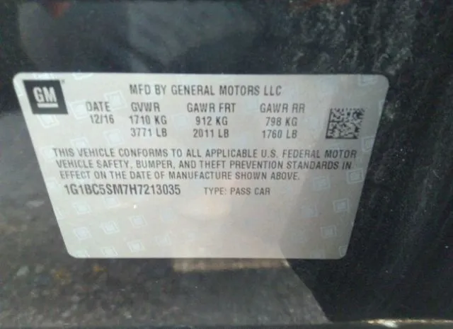 Photo 8 VIN: 1G1BC5SM7H7213035 - CHEVROLET CRUZE 