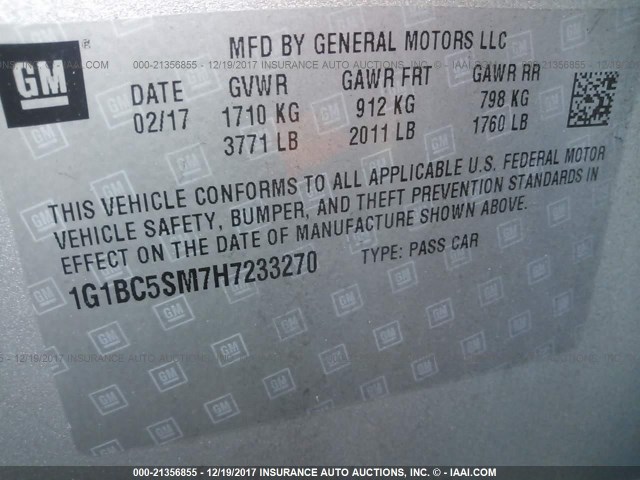 Photo 8 VIN: 1G1BC5SM7H7233270 - CHEVROLET CRUZE 