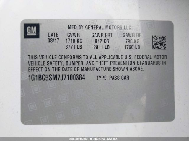 Photo 8 VIN: 1G1BC5SM7J7100384 - CHEVROLET CRUZE 