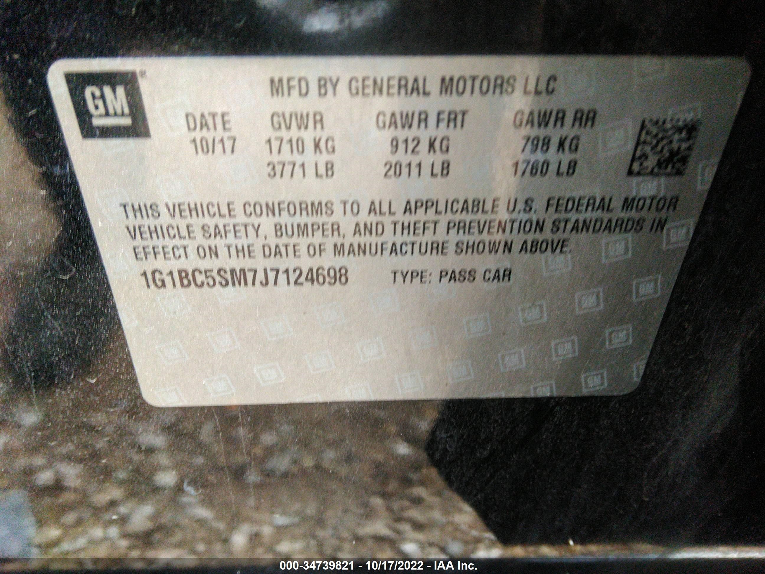 Photo 8 VIN: 1G1BC5SM7J7124698 - CHEVROLET CRUZE 