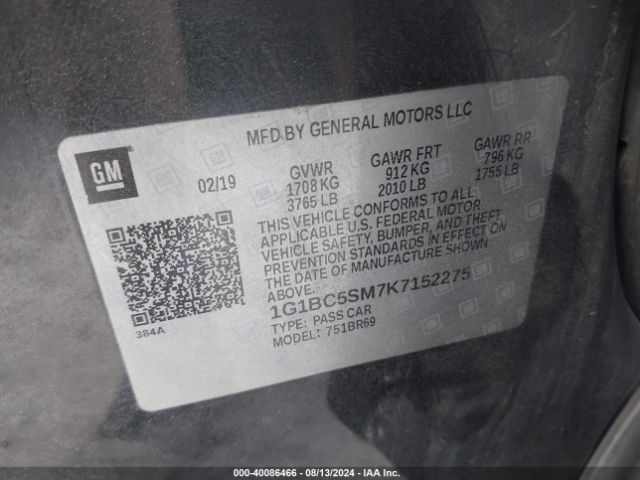 Photo 8 VIN: 1G1BC5SM7K7152275 - CHEVROLET CRUZE 