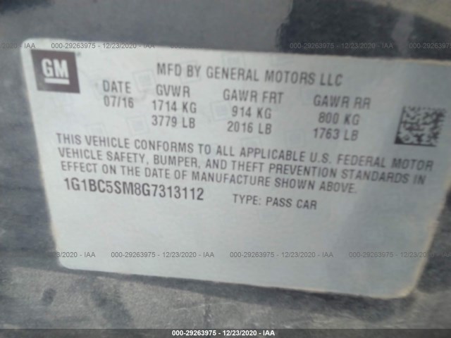 Photo 8 VIN: 1G1BC5SM8G7313112 - CHEVROLET CRUZE 