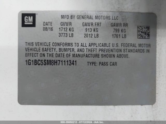 Photo 8 VIN: 1G1BC5SM8H7111341 - CHEVROLET CRUZE 