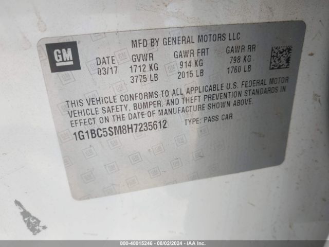 Photo 8 VIN: 1G1BC5SM8H7235612 - CHEVROLET CRUZE 