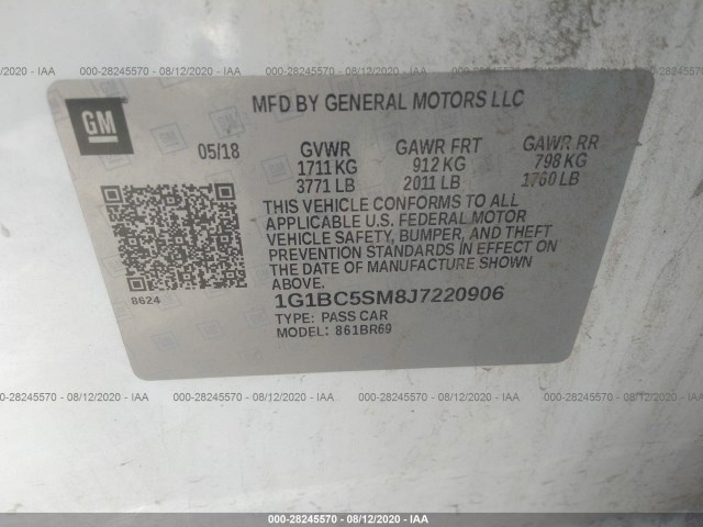 Photo 8 VIN: 1G1BC5SM8J7220906 - CHEVROLET CRUZE 