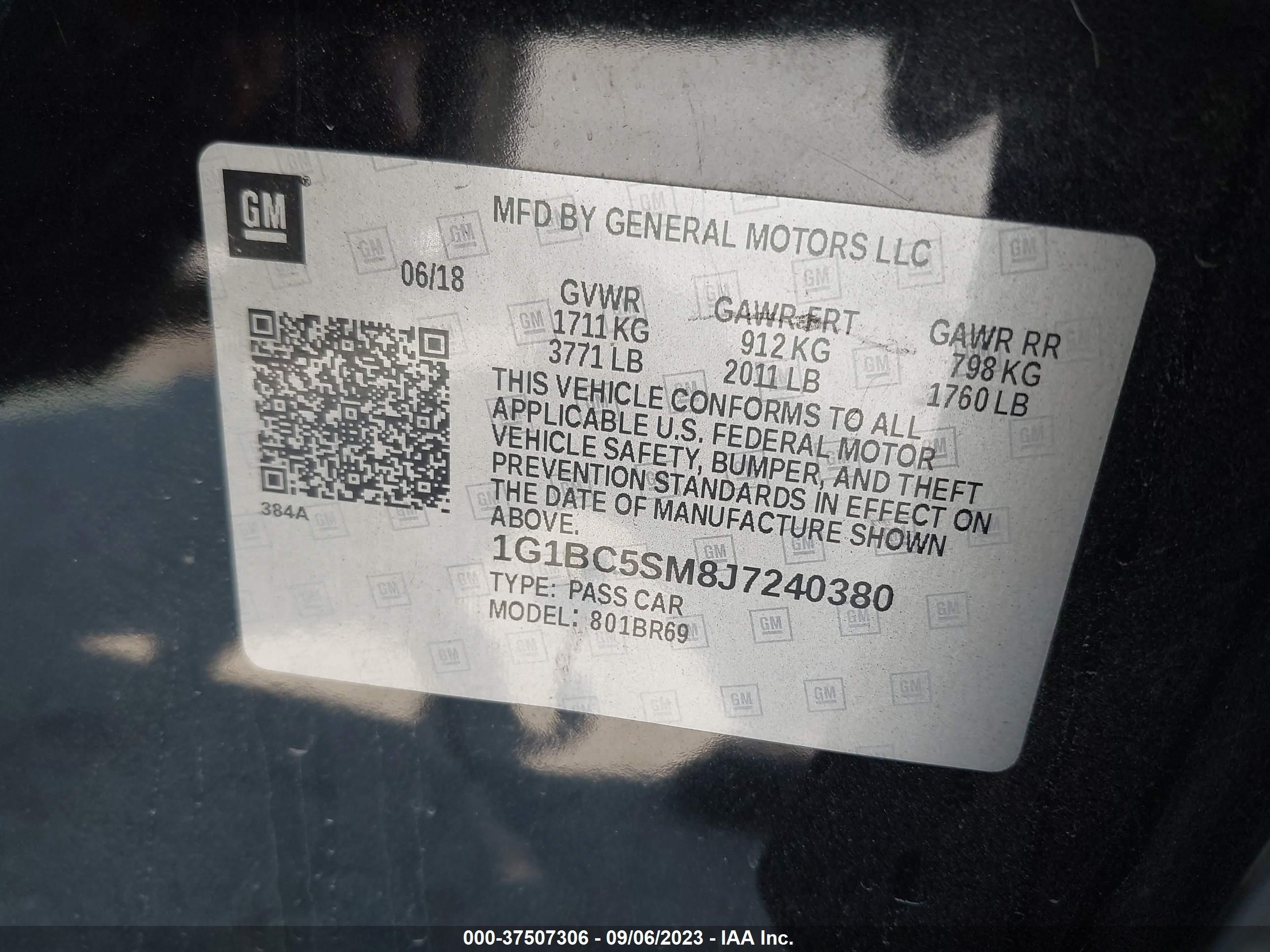 Photo 8 VIN: 1G1BC5SM8J7240380 - CHEVROLET CRUZE 