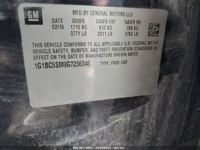 Photo 8 VIN: 1G1BC5SM9G7236346 - CHEVROLET CRUZE 