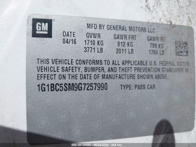 Photo 8 VIN: 1G1BC5SM9G7257990 - CHEVROLET CRUZE 