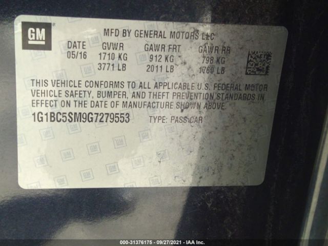 Photo 8 VIN: 1G1BC5SM9G7279553 - CHEVROLET CRUZE 