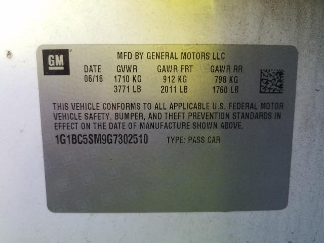 Photo 9 VIN: 1G1BC5SM9G7302510 - CHEVROLET CRUZE LS 