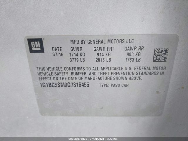 Photo 8 VIN: 1G1BC5SM9G7316455 - CHEVROLET CRUZE 