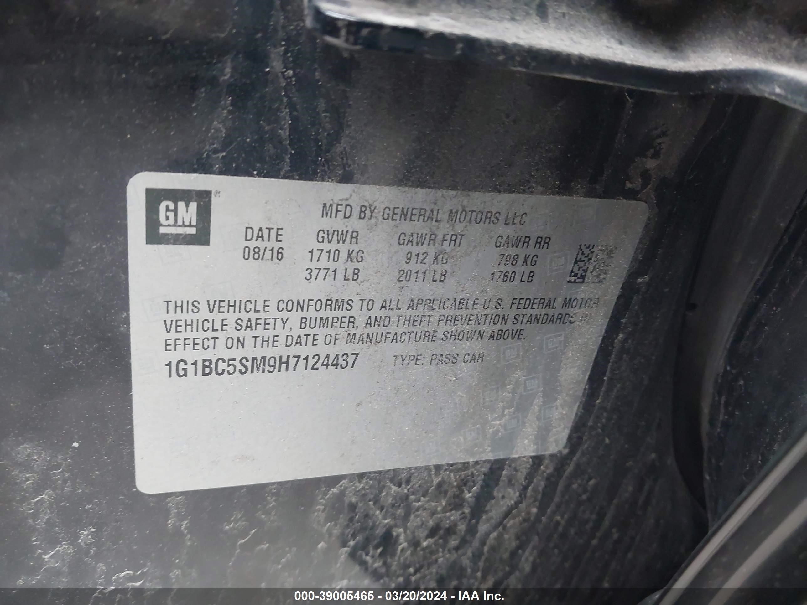 Photo 8 VIN: 1G1BC5SM9H7124437 - CHEVROLET CRUZE 