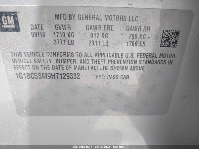 Photo 8 VIN: 1G1BC5SM9H7129332 - CHEVROLET CRUZE 