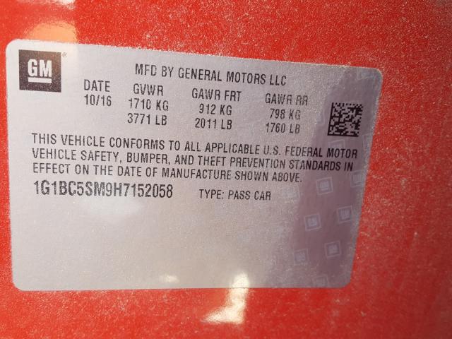 Photo 9 VIN: 1G1BC5SM9H7152058 - CHEVROLET CRUZE LS 