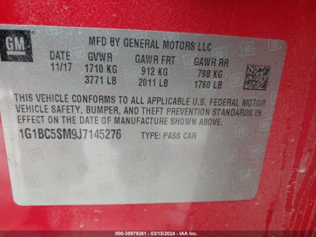 Photo 8 VIN: 1G1BC5SM9J7145276 - CHEVROLET CRUZE 