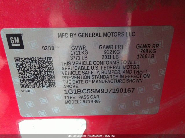 Photo 8 VIN: 1G1BC5SM9J7190167 - CHEVROLET CRUZE 