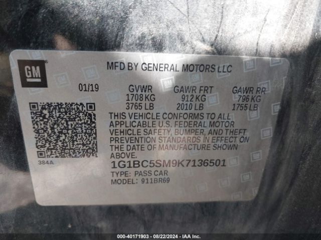 Photo 8 VIN: 1G1BC5SM9K7136501 - CHEVROLET CRUZE 