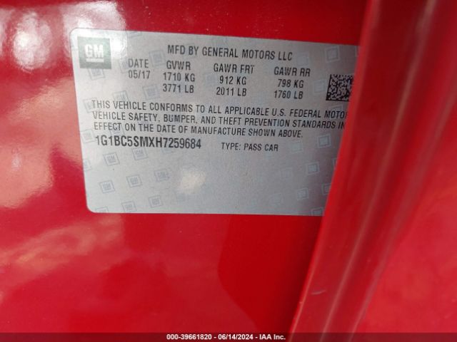 Photo 8 VIN: 1G1BC5SMXH7259684 - CHEVROLET CRUZE 