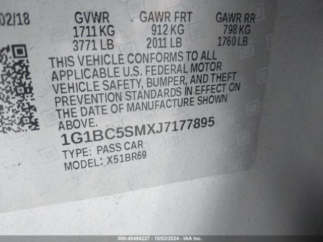 Photo 8 VIN: 1G1BC5SMXJ7177895 - CHEVROLET CRUZE 